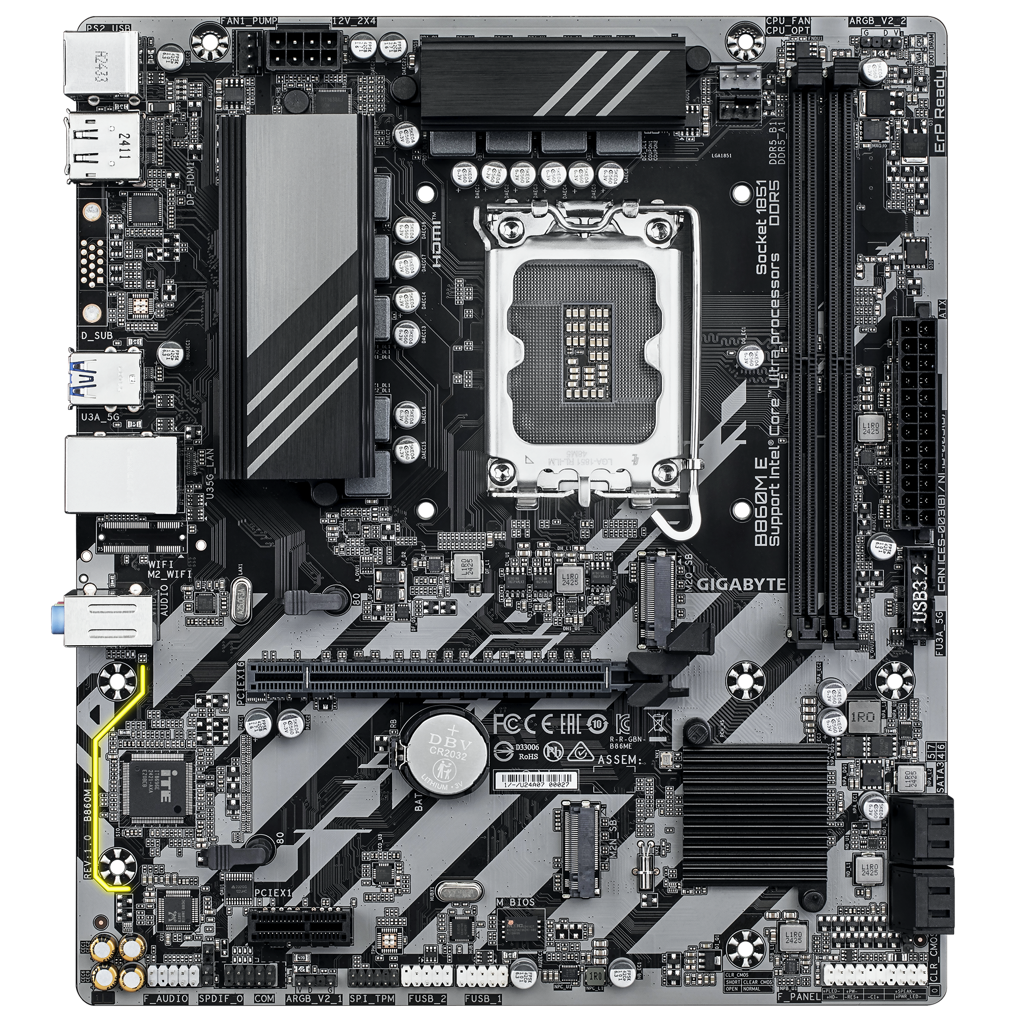 Gigabyte B860M E mATX Motherboard – LGA 1851 (Intel Core Ultra 2), DDR5 up to 9,066 MT/s OC, PCIe 5.0 & PCIe 4.0 M.2, 2.5 GbE, HDMI/DP