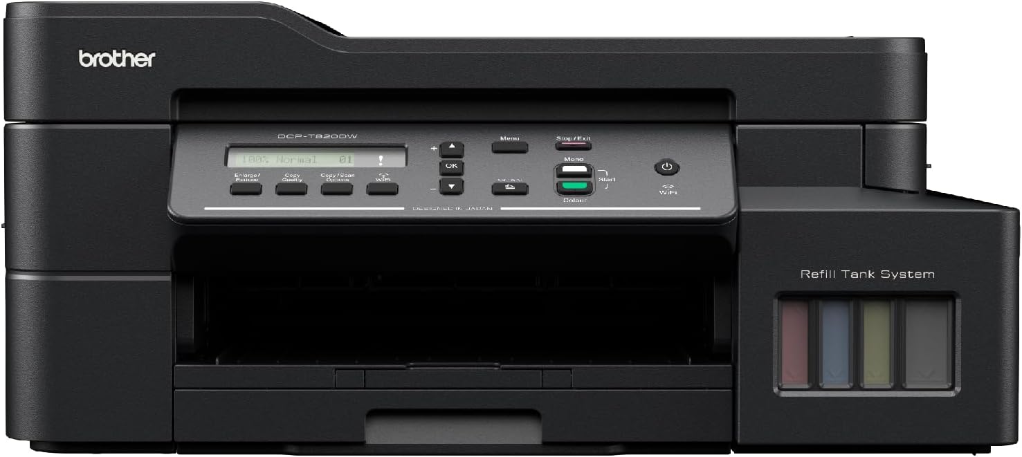 طابعة Brother اللاسلكية الكل في واحد، DCP-T820DW، ميزات تلقائية على الوجهين، طباعة ومسح ضوئي عبر الهاتف المحمول والسحاب، اتصال بالشبكة، زجاجات حبر عالية الإنتاجية