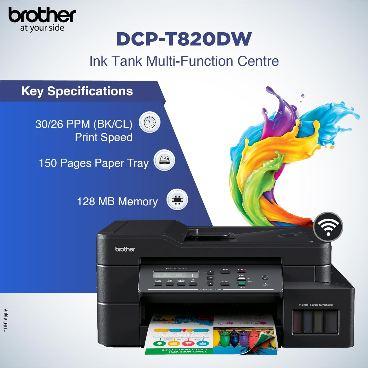 طابعة Brother اللاسلكية الكل في واحد، DCP-T820DW، ميزات تلقائية على الوجهين، طباعة ومسح ضوئي عبر الهاتف المحمول والسحاب، اتصال بالشبكة، زجاجات حبر عالية الإنتاجية