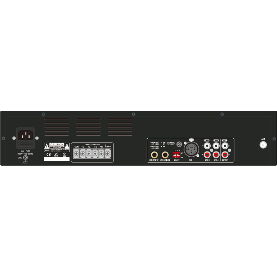 CMX 350W Economy Mixer Amp with Mp3/FM/SD/Bluetooth, 3 Mic, 2 Aux, 70V/100V/4-16ohms.