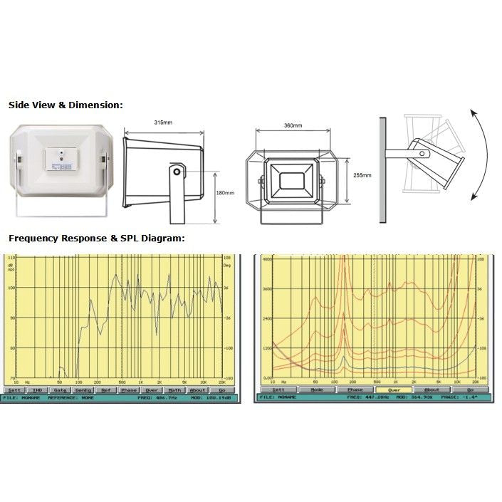 CMX 50W Outdoor Horn Speaker 100V/70V/8Ω, IP66 Waterproof PA Loudspeaker for Music & Paging – MHS-60, ABS & Stainless Bracket