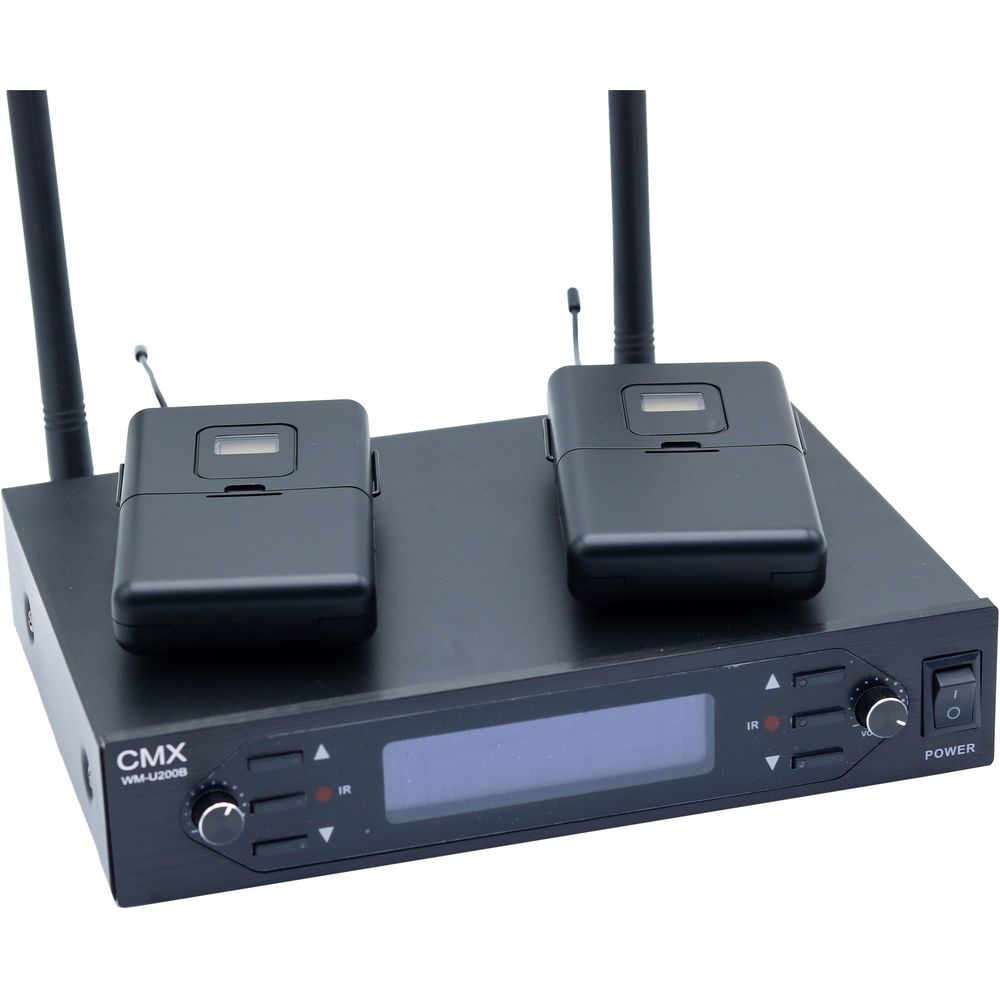 CMX UHF Wireless Microphone System, Two channel, bodypack receiver with lavalier Mic.
