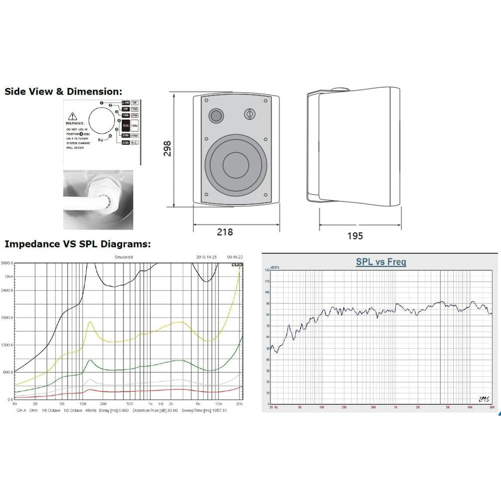 CMX EN54-24 6.5" 2-Way Outdoor Wall Mount Speaker, 40-20-10W/ 8 Ohm & 100V, ABS, IP66