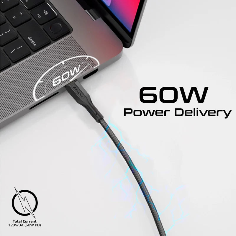 Promate CableKit-CC 3Pcs High Tensile Strength Data & Charge USB-C Cable kit