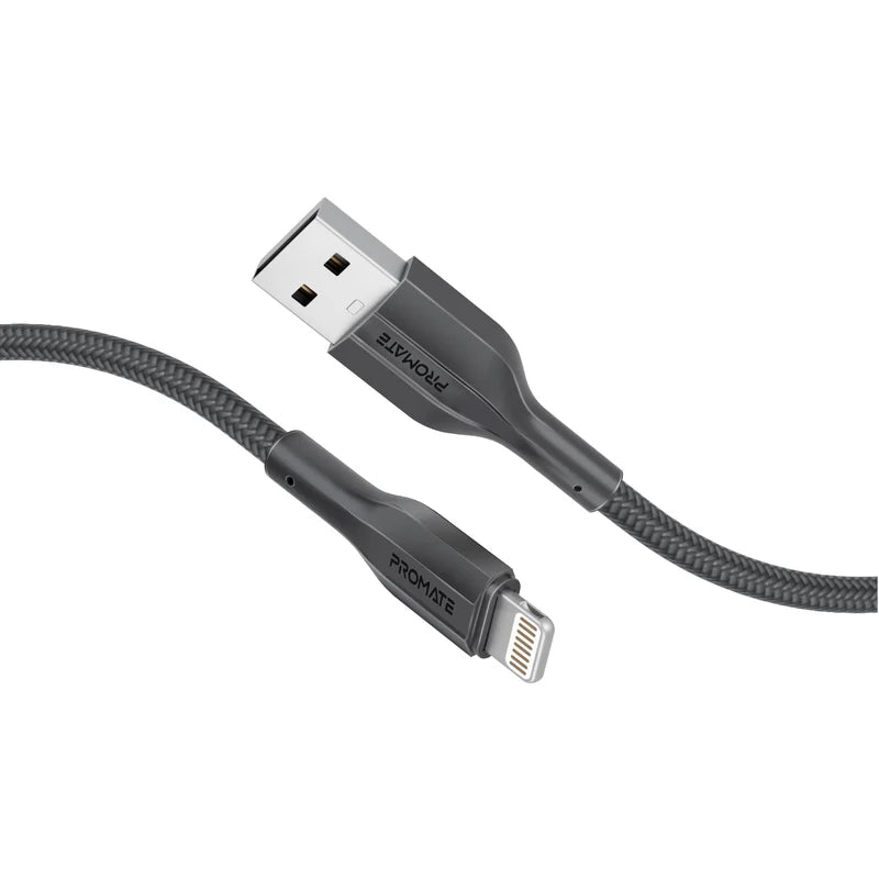 Promate xCord-Ai200 2M USB-A to Lightning Cable – 10W Charging, 480Mbps Data Transfer, Silicone Anti-Tangle, 10,000 Bend Test