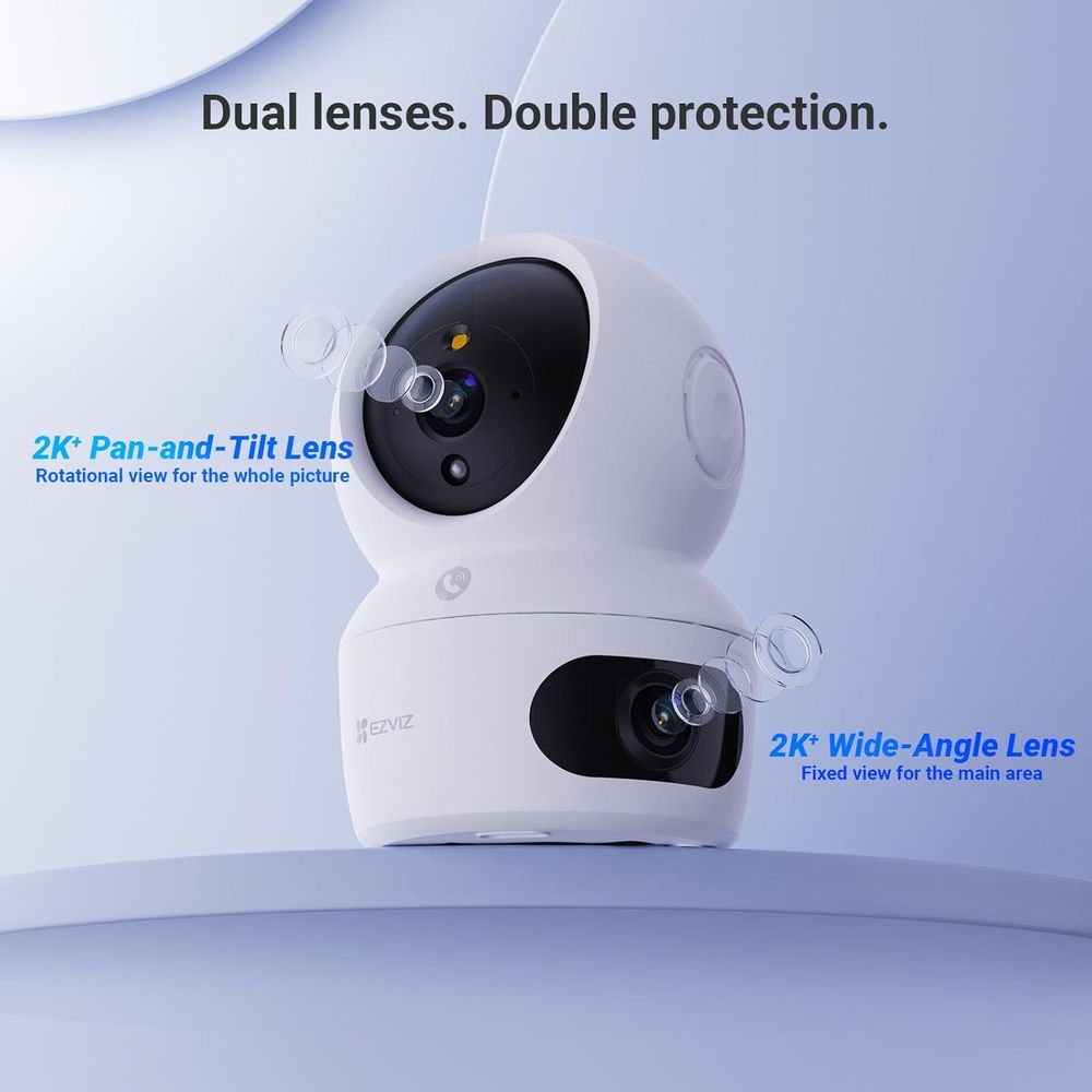 كاميرا EZVIZ H7c مزدوجة 2K+ مع خاصية Pan & Tilt Wi-Fi وعدسات مزدوجة، وخاصية اكتشاف الإنسان بالذكاء الاصطناعي، ورؤية ليلية ملونة، ومحادثة ثنائية الاتجاه
