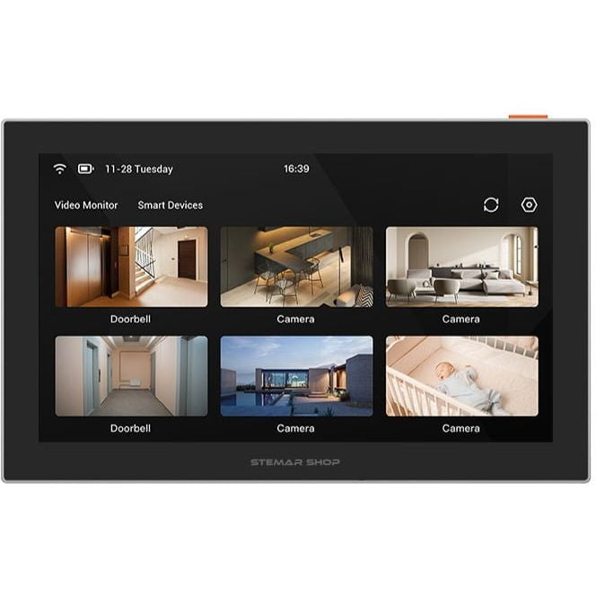 شاشة EZVIZ SD7 الذكية مقاس 7 بوصات مزودة بشاشة تعمل باللمس، ومحادثة ثنائية الاتجاه، وبطارية، وشبكة Wi-Fi لكاميرات EZVIZ، وأجراس الأبواب، والأقفال