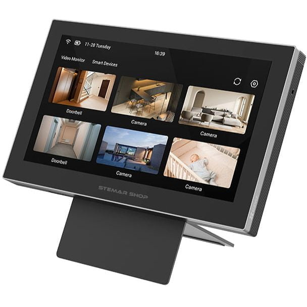 شاشة EZVIZ SD7 الذكية مقاس 7 بوصات مزودة بشاشة تعمل باللمس، ومحادثة ثنائية الاتجاه، وبطارية، وشبكة Wi-Fi لكاميرات EZVIZ، وأجراس الأبواب، والأقفال