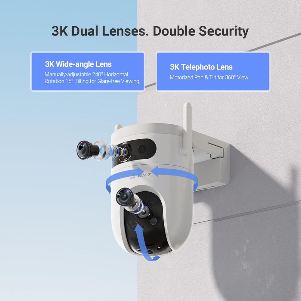 EZVIZ H9c 3K Dual-Lens Wi-Fi Pan & Tilt Camera, AI Detection, Color Night Vision, 360° View, Siren, Alexa Compatible, MicroSD & Cloud Storage