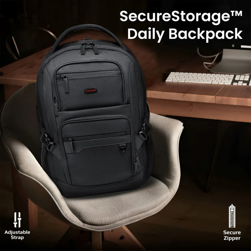 Promate SecureStorage™ 15.6” Laptop Backpack with Multiple Large Compartments