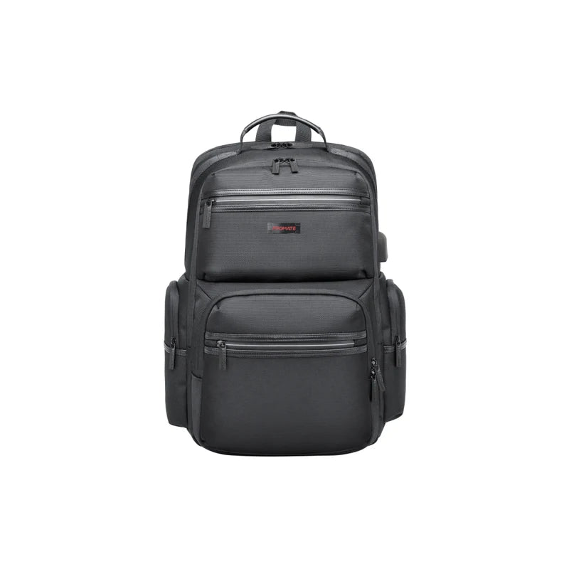 Promate ElitePack-Pro – Heavy-Duty Lightweight Backpack for 15.6" Laptops with USB Charging Port, Water-Resistant & Organized