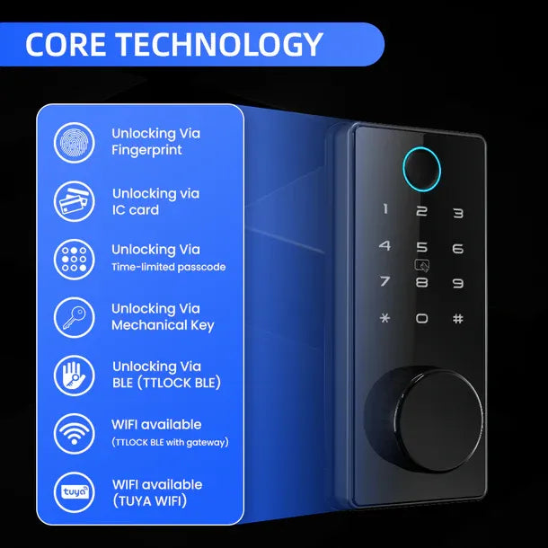 قفل Locstar-C87 TTlock الذكي، تطبيق بلوتوث 4.1، كلمة مرور، مفتاح، مزلاج، مع بصمة الإصبع