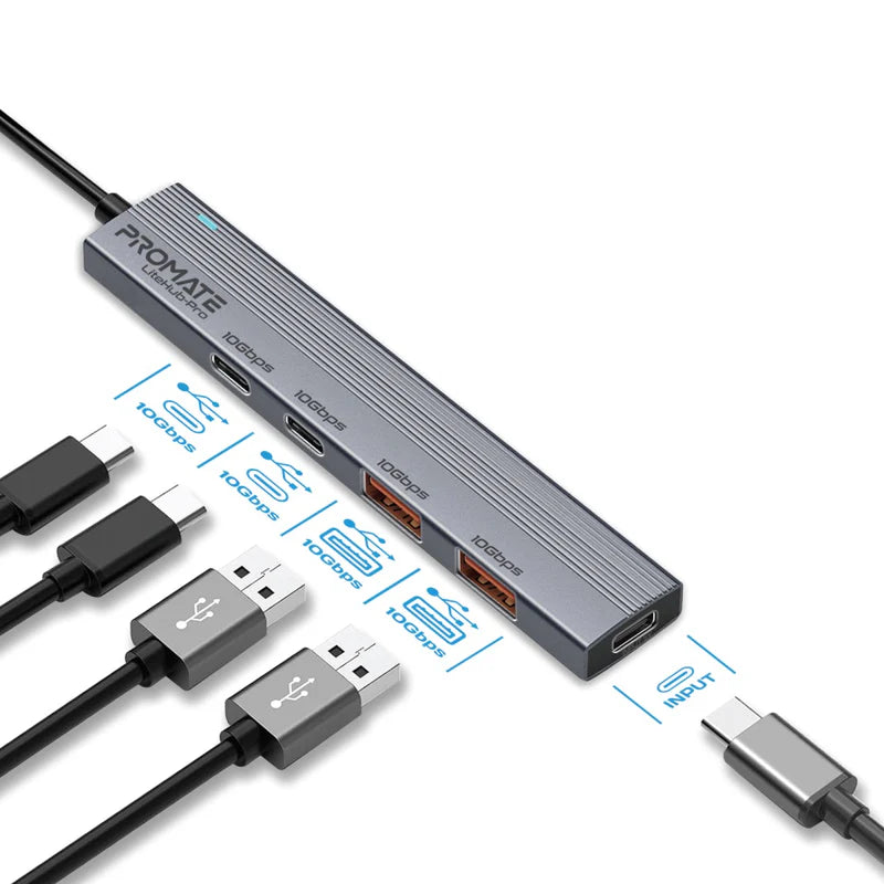 محور بيانات Promate LiteHub-Pro متعدد المنافذ بسرعة 10Gbps USB-C