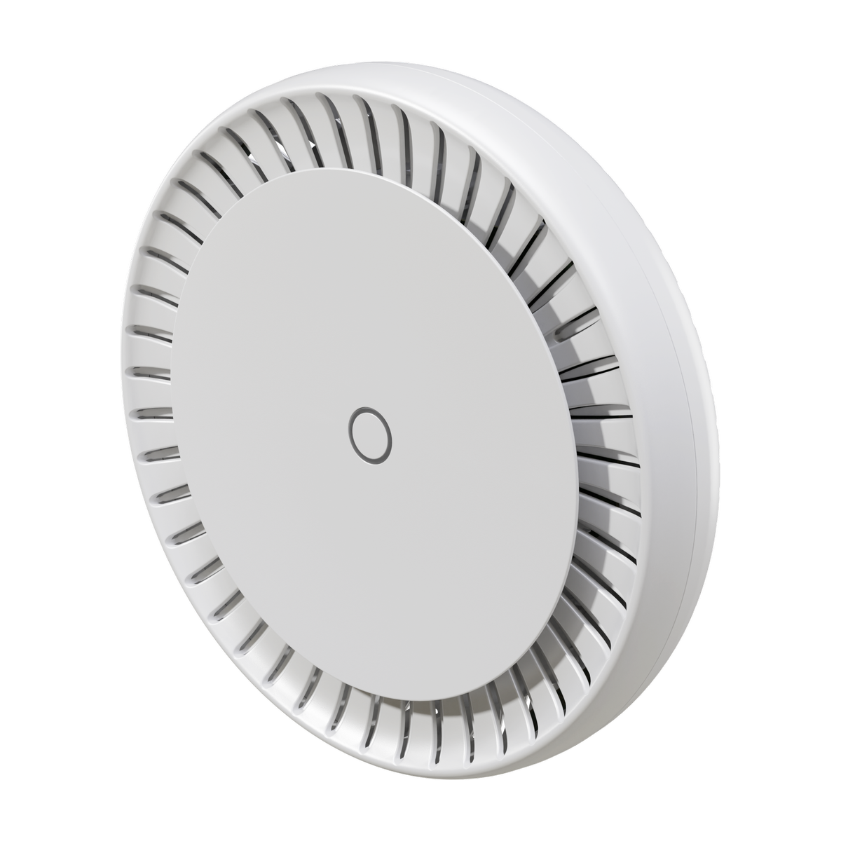 نقطة وصول سقفية MikroTik cAP ax مزودة بتقنية AX Wi-Fi 6، ووحدة معالجة مركزية رباعية النواة، وذاكرة وصول عشوائي (RAM) سعة 1 جيجابايت، ومنفذي جيجابت، وتقنية PoE، ونظام تشغيل RouterOS v7، وتصميم مخفي