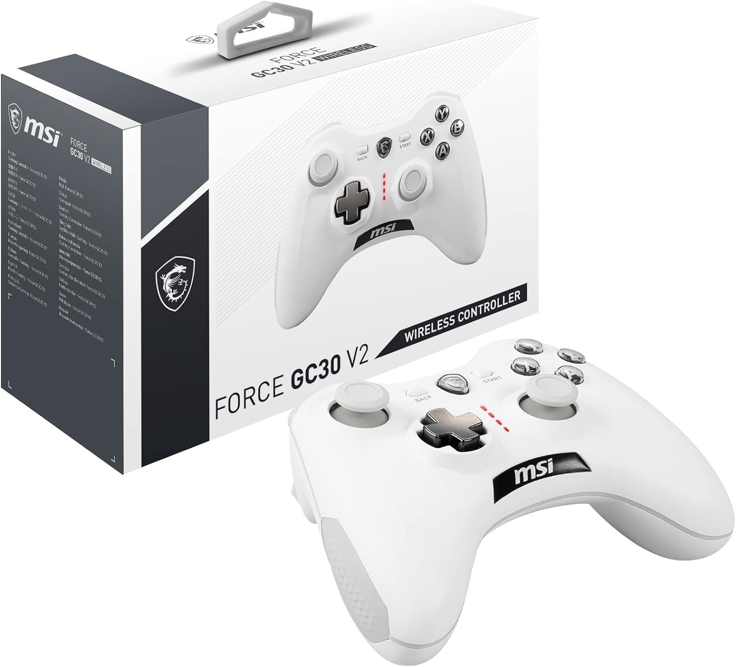MSI FORCE GC30 V2 WHITE Gaming Controller – Wireless/Wired, Dual Vibration, 8-Hour Battery, PC/Android Compatible