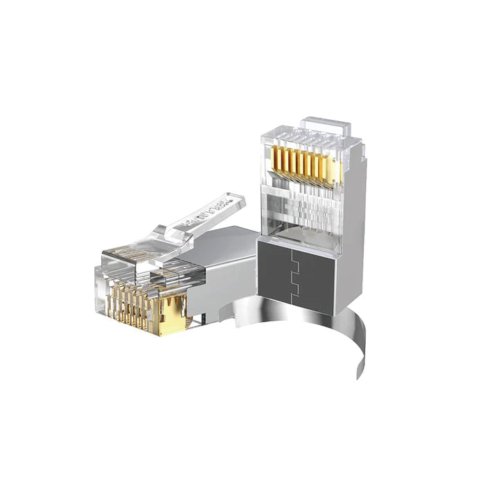 Unitek OT1093ATP01 Cat 7 RJ45 Pass-Through Connectors (50pcs) – Shielded, 10Gbps, Gold-Plated, Staggered Design