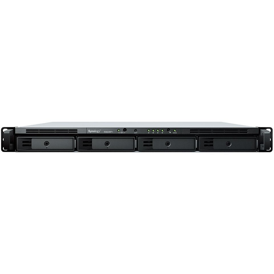 Synology RackStation RS822+ – وحدة تخزين شبكية 1U بأربع فتحات مع معالج AMD Ryzen V1500B، وذاكرة DDR4 ECC بسعة 2 جيجابايت، و4 منافذ 1GbE، وقابلة للتوسعة حتى 8 فتحات