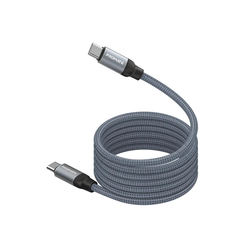 Promate Springy 60W Magnetic USB-C Cable – 1.2m, Power Delivery, 480Mbps Data Transfer, Self-Organizing Design, Nylon Braided