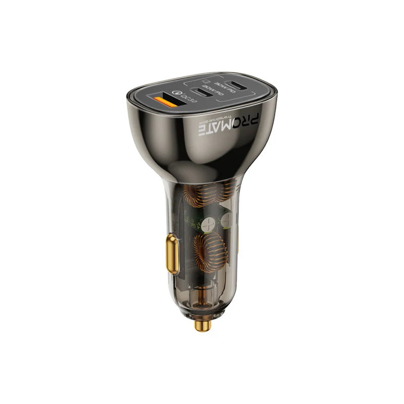 Promate TransDrive- 80W Multi-Port Transparent Car Charger with QC 3.0 & Power Delivery