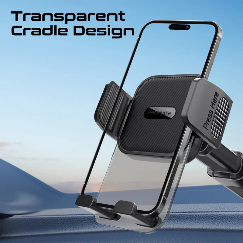 Promate TransHold‑EXT Universal Car Phone Mount – Windshield, Dashboard & Air Vent Compatible
