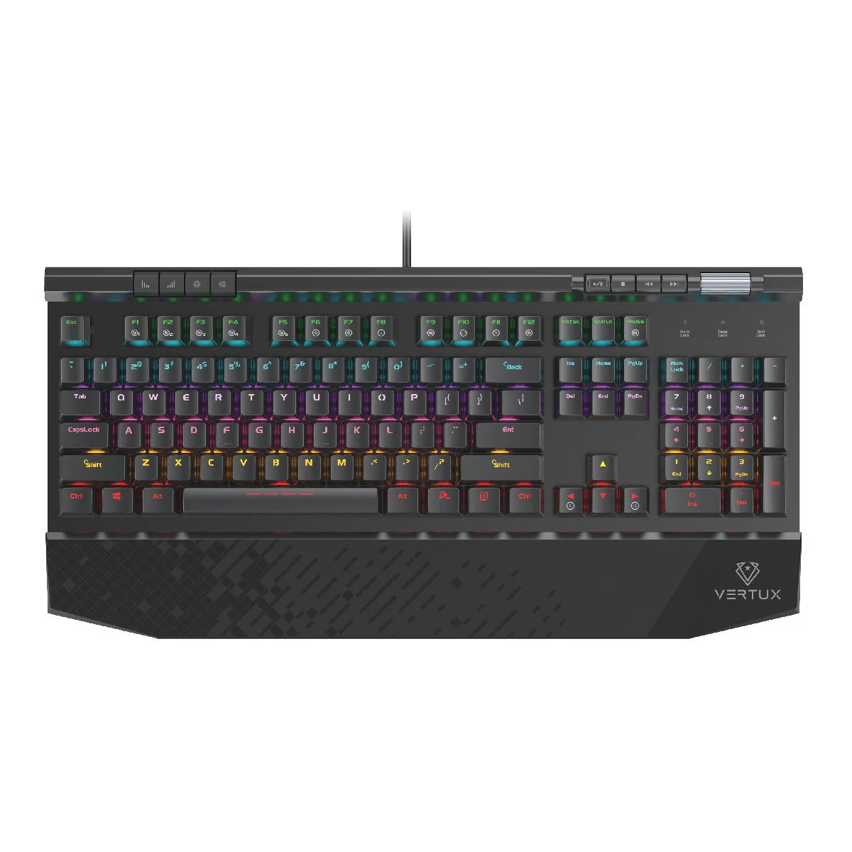Vertux Tungsten Hyper Action Mechanical Gaming Keyboard – Black Switches, Rainbow LED Backlight, 50 Million Keystrokes.EN/AR