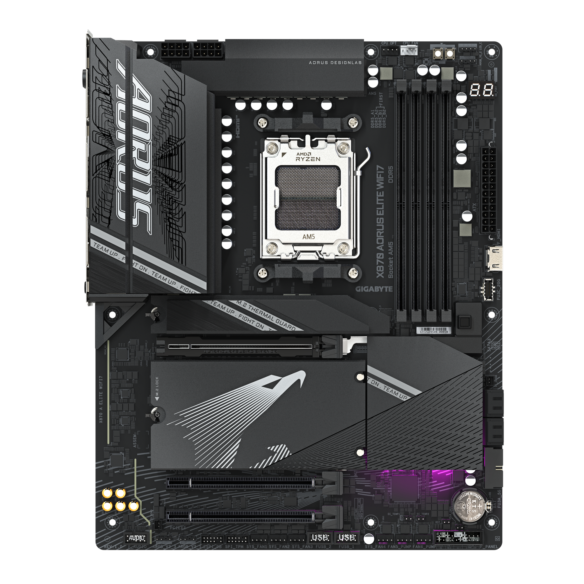 لوحة أم GIGABYTE X870 AORUS ELITE WiFi7 ATX - AM5، DDR5 8000 OC، PCIe 5.0، Wi‑Fi 7، منفذ USB4 مزدوج، رباعي M.2، 2.5 GbE
