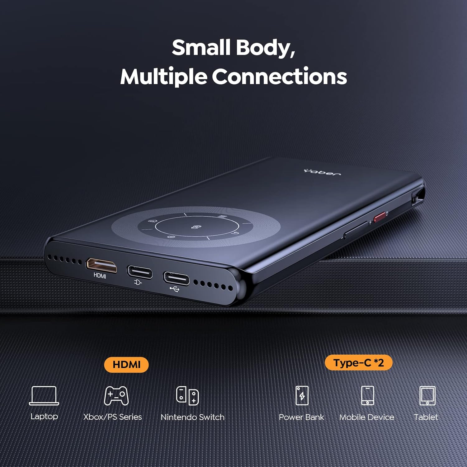 YABER Pico T1 Mini Pocket Projector with WiFi and Bluetooth, Portable Projector Ultra-Thin Outdoor Movie Projector, 1080P Support Built-in Speaker, Compatible w Phone/iPad/Laptop