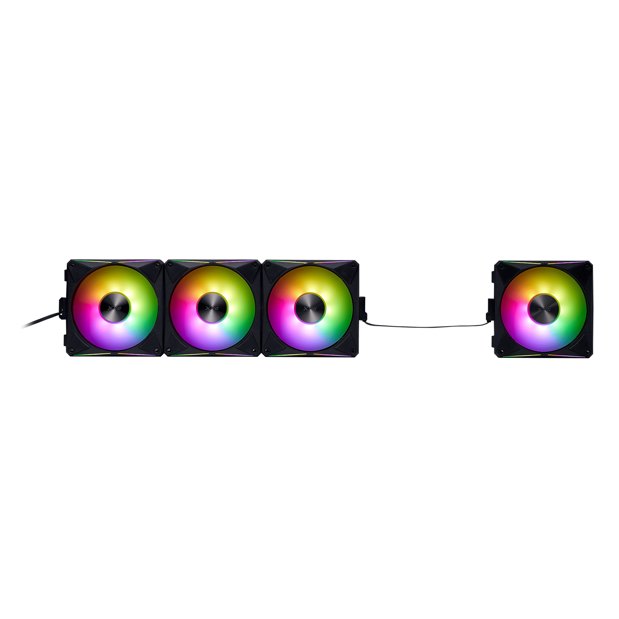 مروحة XPG HURRICANE MAG 120 ARGB PWM مغناطيسية (عبوة من 4 قطع) - شفرة مزدوجة الدوران، كابل واحد متسلسل، 300-2000 دورة في الدقيقة، محرك هادئ سداسي الأقطاب