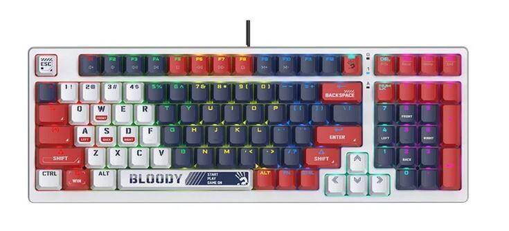 لوحة مفاتيح الألعاب Bloody S98 USB Sports Navy بمفاتيح ميكانيكية (مفاتيح BLMS حمراء) / (إنجليزي/عربي)