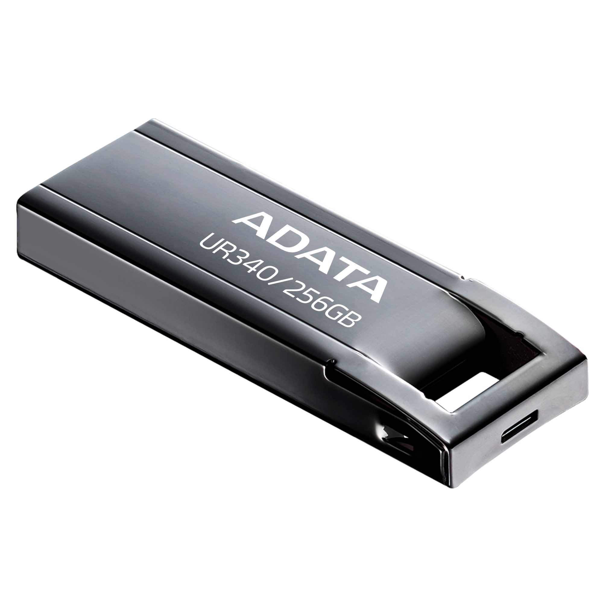 ADATA UR340 USB 3.2 Flash Drive Waterproof Dustproof Capless Glossy Black Nickel - 256GB