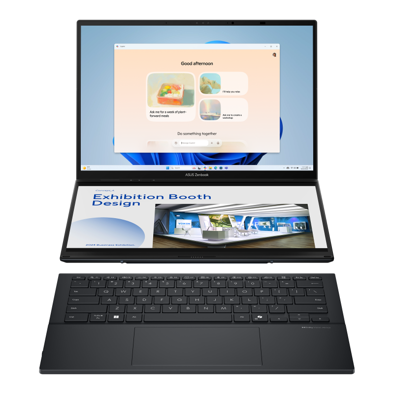 ASUS Zenbook DUO شاشة لمس UX8406CA-PZ005W لابتوب - 14 بوصة 120 هرتز OLED - Core Ultra 9 285H - ذاكرة 32 جيجابايت - تخزين SSD بسعة 2 تيرابايت - مشترك - ويندوز 11