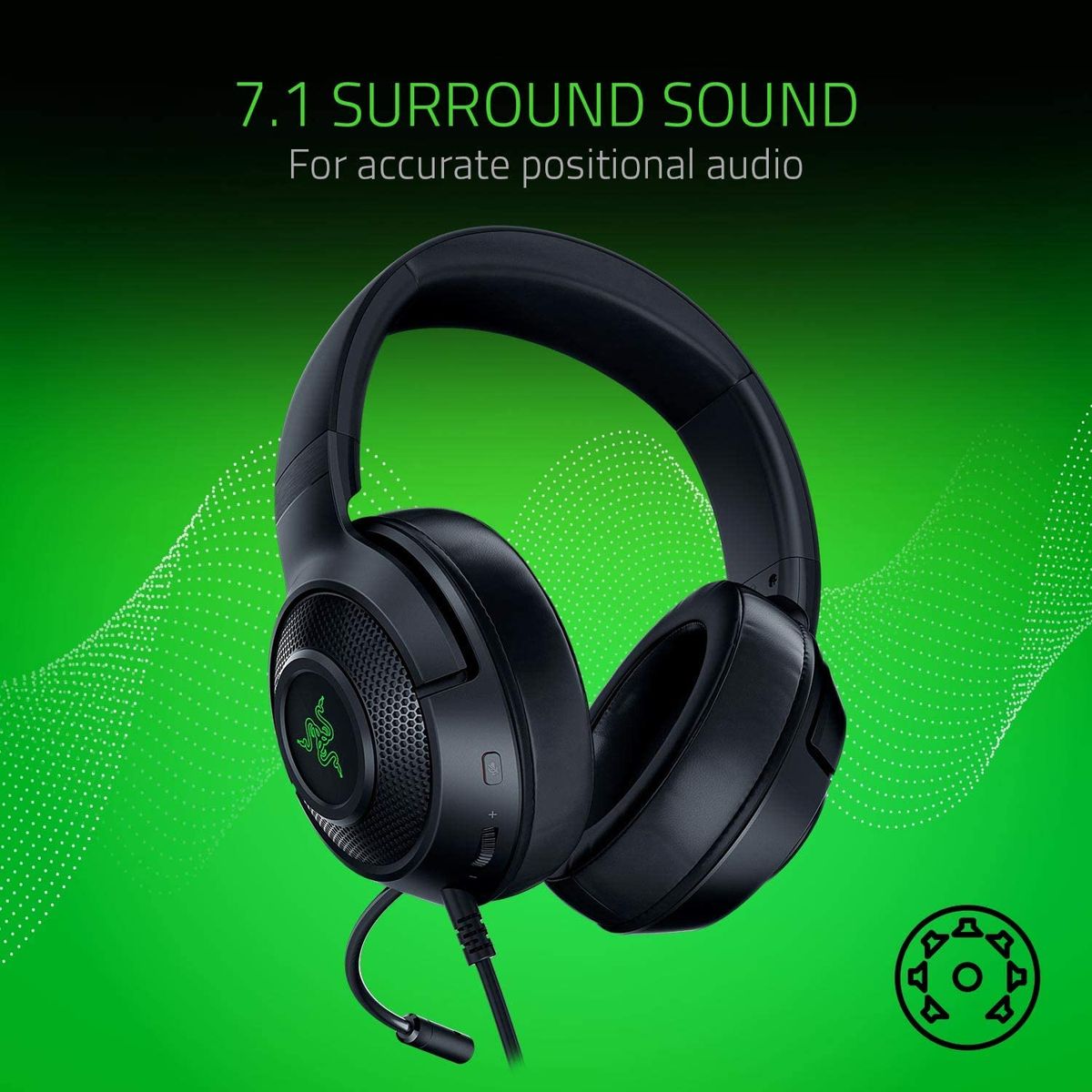 سماعة الألعاب Razer Kraken X السلكية ذات الصوت المحيطي 7.1 - تناظرية 3.5 ملم