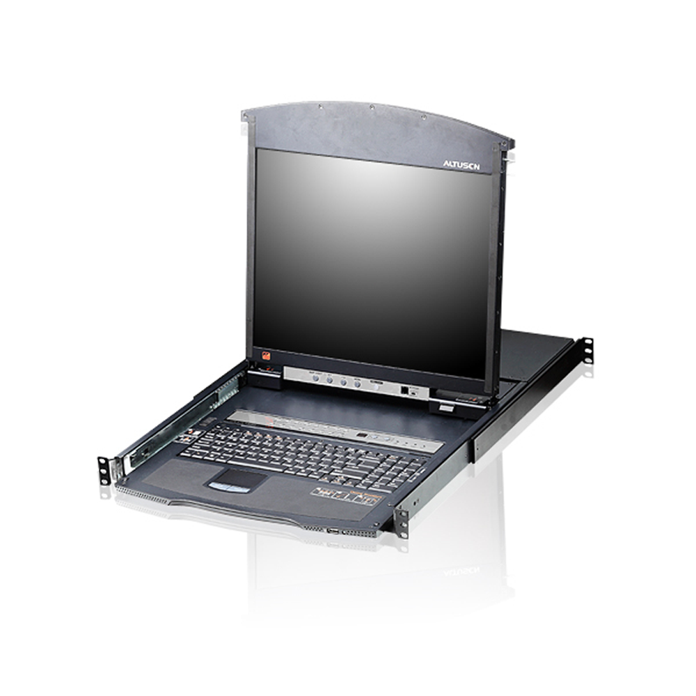 أتين 16 منفذ 17 بوصة. CAT5 ثنائي السكك الحديدية LCD KVM التبديل مع محول