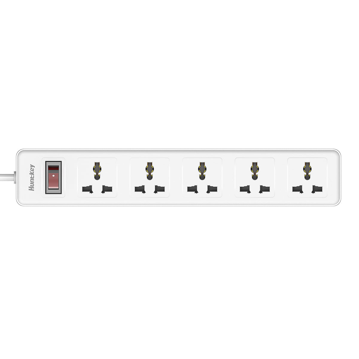 مشترك كهربائي Huntkey SSZ501 – قابس بريطاني، 5 منافذ، سلك بطول 3 أمتار، أقصى حمل 2500 واط، مقاوم للاشتعال، حماية للأطفال، مفتاح مزدوج الفصل، مقابس عالمية