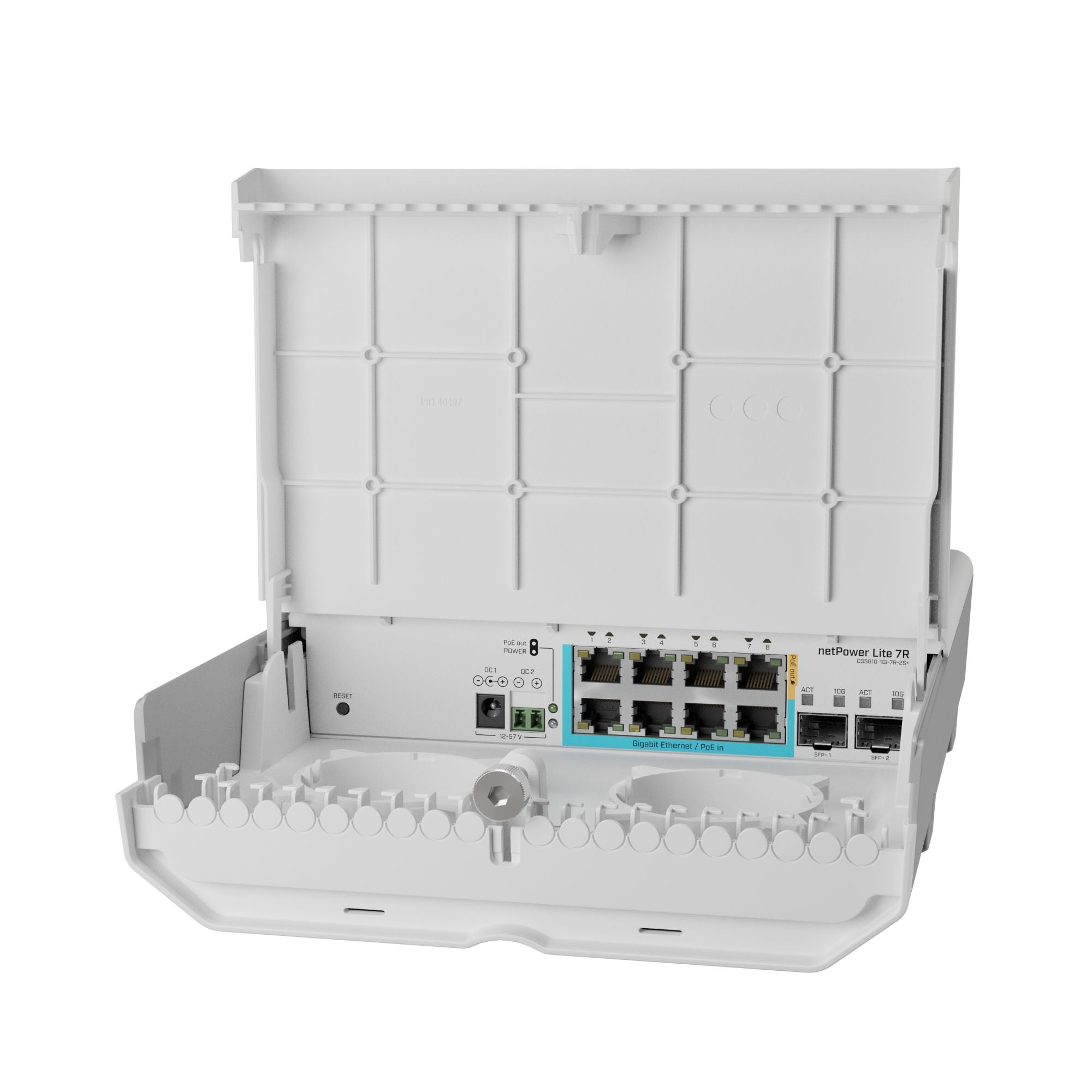 MikroTik netPower Lite 7R محول PoE العكسي الخارجي مع جيجابت إيثرنت ومنافذ 10G SFP+
