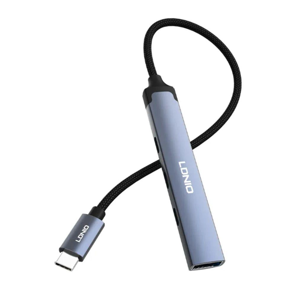 محور متعدد المنافذ LDNIO DS‑74C USB‑C مع 3× منافذ USB‑C ومنفذ 1× USB 3.0، محول نقل بيانات عالي السرعة للابتوب، ماك بوك، التابلت وأجهزة USB‑C