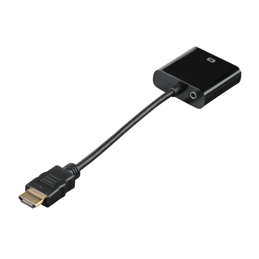 Hama 00054569 HDMI to VGA & Audio Converter , Full HD 1080p , 3.5mm Audio Output , Gold-Plated Connector , HDMI Male to VGA Female Adapter – Black