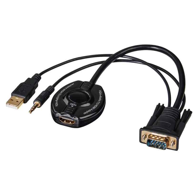 Hama 83216 VGA + Audio to HDMI Converter , Full HD 1080p , 3.5mm Audio , USB Powered , VGA Male to HDMI Female , 0.3m – Black