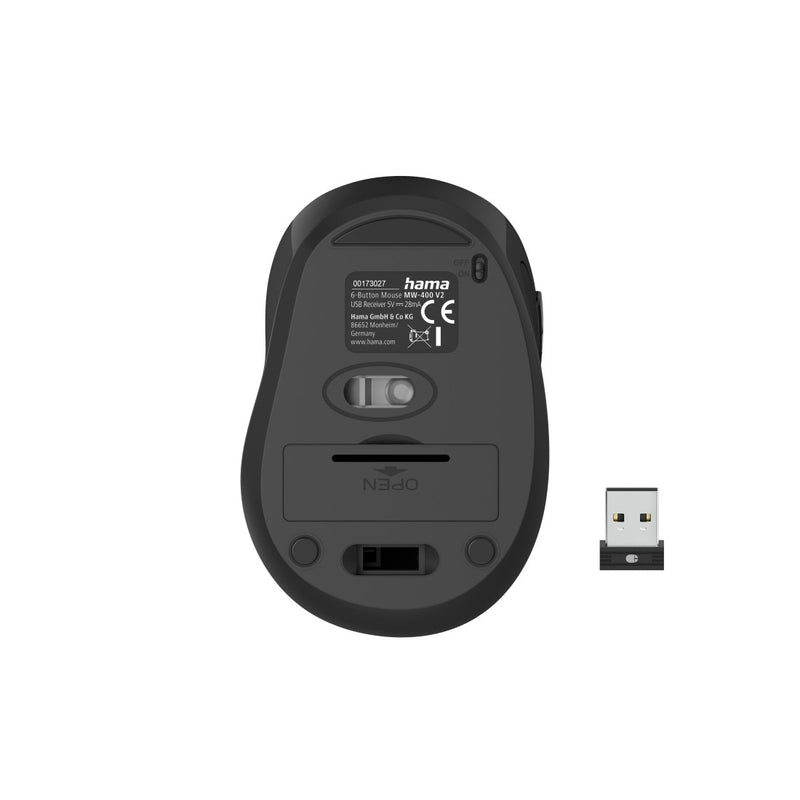 Hama 173026 MW-400 V2 Ergonomic Optical 6-Button Wireless Mouse, Black