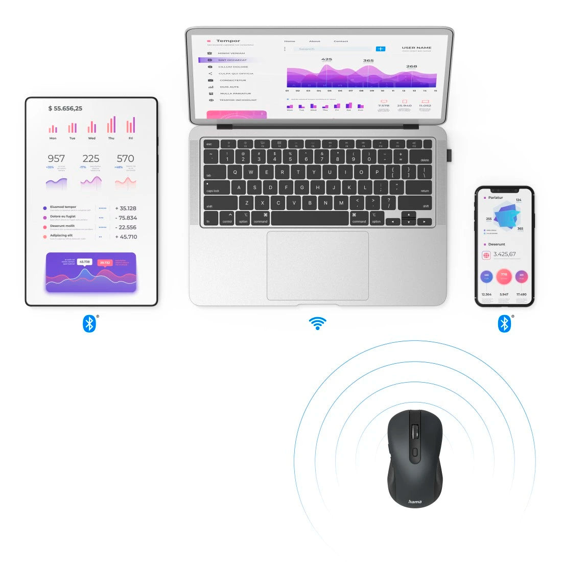 هاما "MW-650" ماوس بصري متعدد الأجهزة بـ 6 أزرار، مع USB-A / بلوتوث