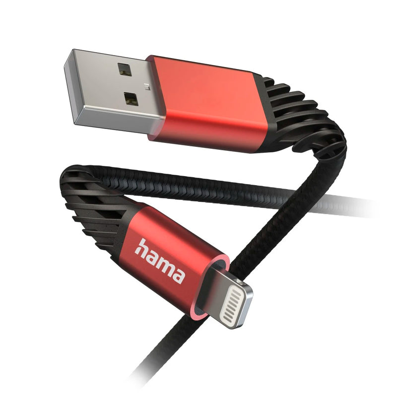 Hama "Extreme" Charging Cable, USB-A - Lightning, 1.5 m, Nylon, for iPhone, blk/red