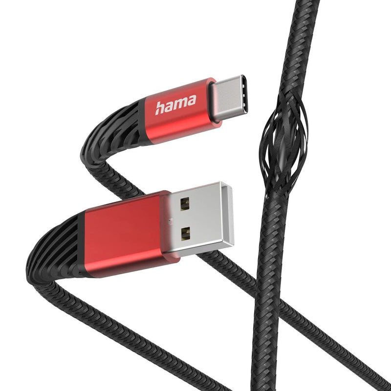 هاما كابل شحن "إكستريم"، USB-A - USB-C، 1.5 متر، نايلون، أسود/أحمر