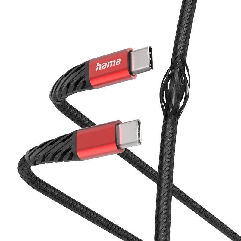 Hama "Extreme" Charging Cable, USB-C - USB-C, 1.5 m, Nylon, black/red