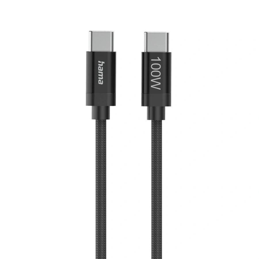 Hama USB-C 2.0 Fabric Braided Cable – 1.5 m, 100 W Fast Charging & Data Sync, Nylon Braided USB-C to USB-C Cable for Smartphone, Tablet & Laptop