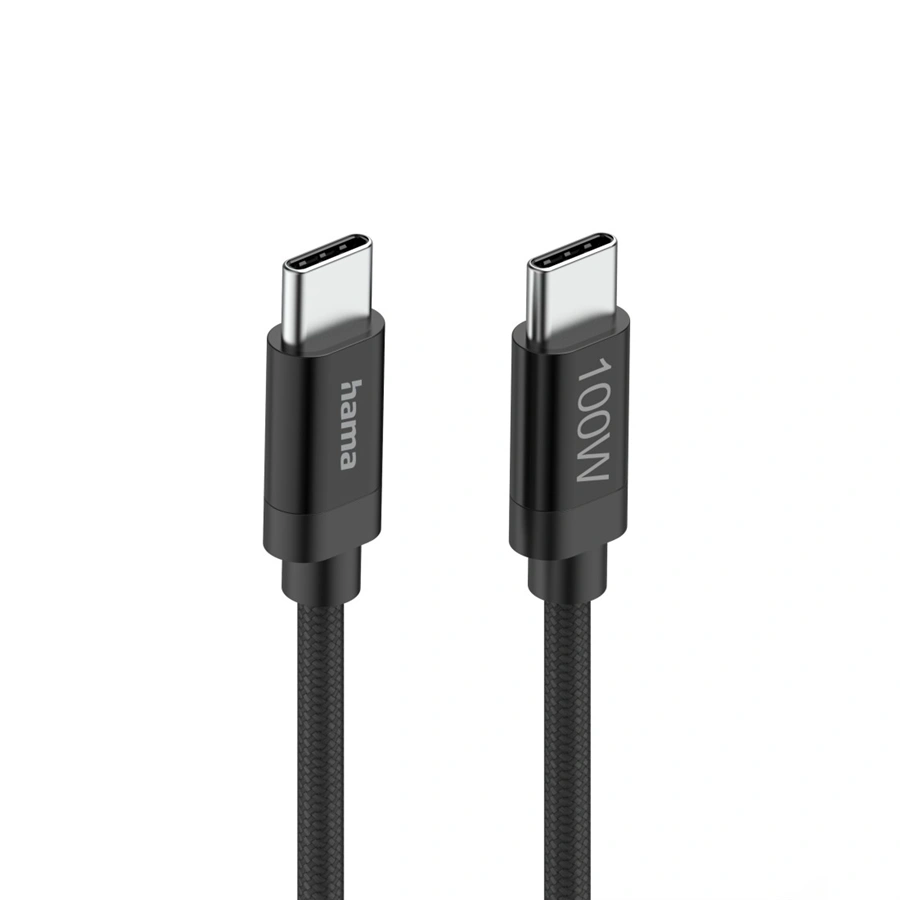 كابل Hama USB-C 2.0 مضفر من القماش - بطول 1.5 متر، شحن سريع ومزامنة بيانات بقوة 100 واط، كابل USB-C إلى USB-C مضفر من النايلون للهاتف الذكي والكمبيوتر اللوحي والكمبيوتر المحمول