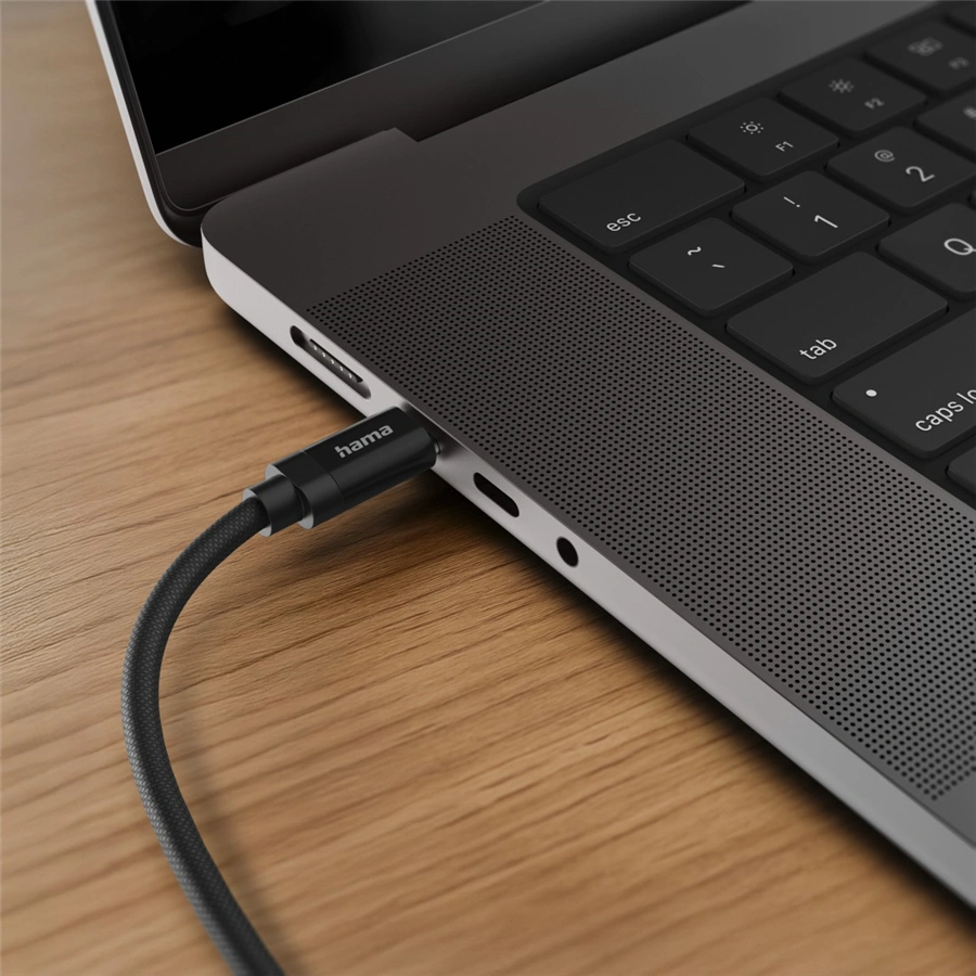 كابل Hama USB-C 2.0 مضفر من القماش - بطول 1.5 متر، شحن سريع ومزامنة بيانات بقوة 100 واط، كابل USB-C إلى USB-C مضفر من النايلون للهاتف الذكي والكمبيوتر اللوحي والكمبيوتر المحمول