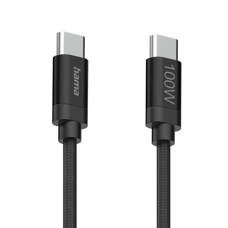 كابل Hama USB-C 2.0 مضفر من القماش - بطول 1.5 متر، شحن سريع ومزامنة بيانات بقوة 100 واط، كابل USB-C إلى USB-C مضفر من النايلون للهاتف الذكي والكمبيوتر اللوحي والكمبيوتر المحمول