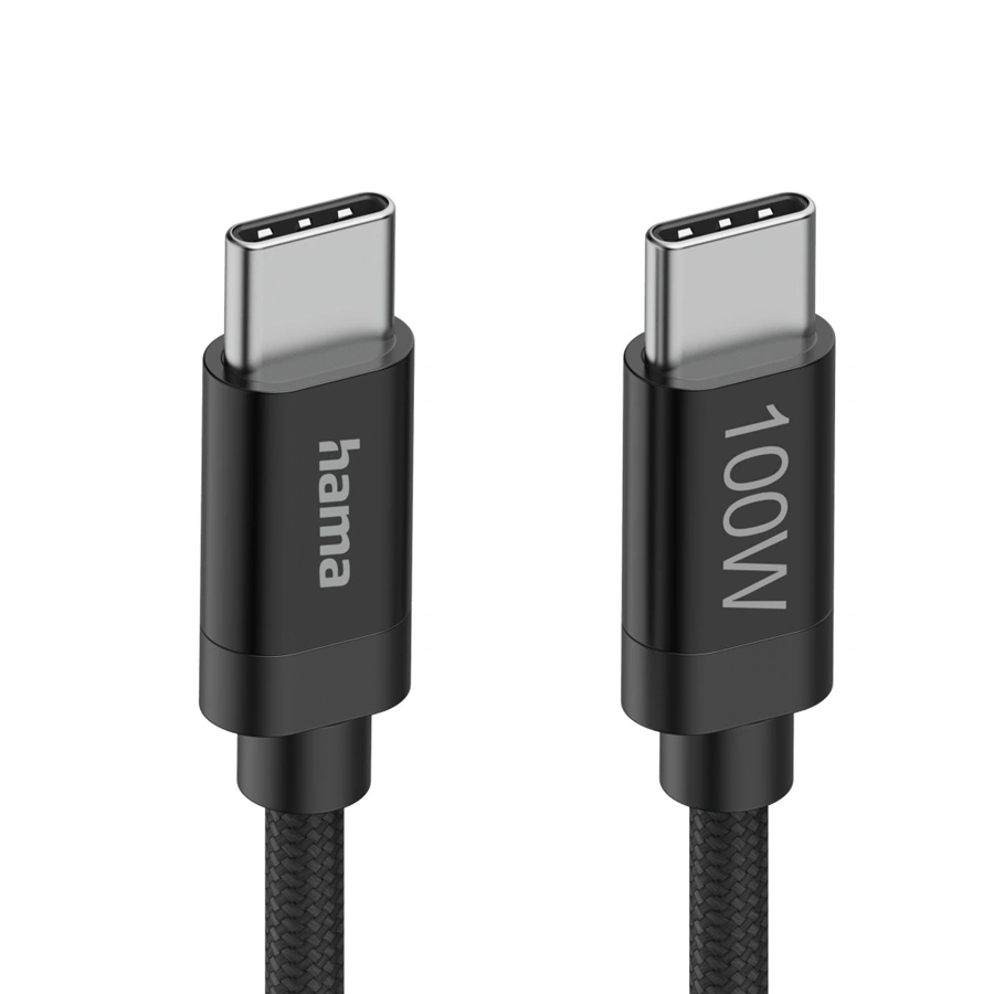 كابل Hama USB-C 2.0 مضفر من القماش - بطول 1.5 متر، شحن سريع ومزامنة بيانات بقوة 100 واط، كابل USB-C إلى USB-C مضفر من النايلون للهاتف الذكي والكمبيوتر اللوحي والكمبيوتر المحمول