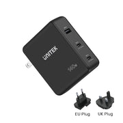 Unitek 140W GaN Wall Charger – 2× USB-C PD 3.1 & 1× USB-A Ports - Fast Charging for MacBook Pro - Compact Design - Includes EU & UK Plugs