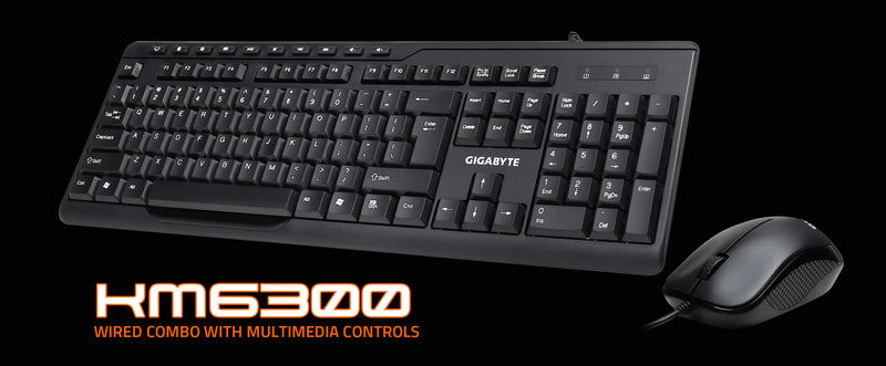 مجموعة لوحة المفاتيح والماوس السلكية GIGABYTE KM6300 - تصميم نحيف، 10 مفاتيح وسائط متعددة، ماوس بصري بدقة 1000 نقطة في البوصة